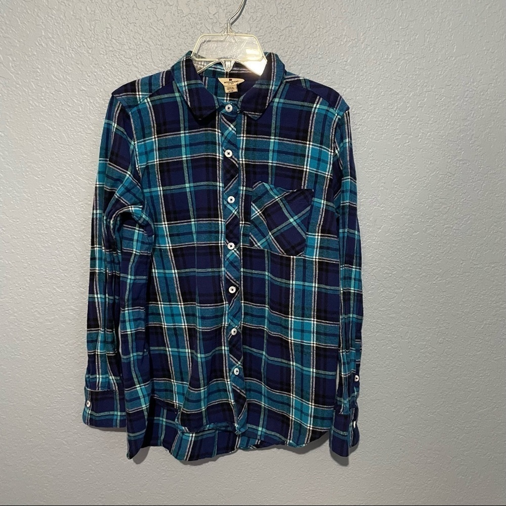 Woolrich Blue Plaid Button Up Long Sleeve Shirt Top